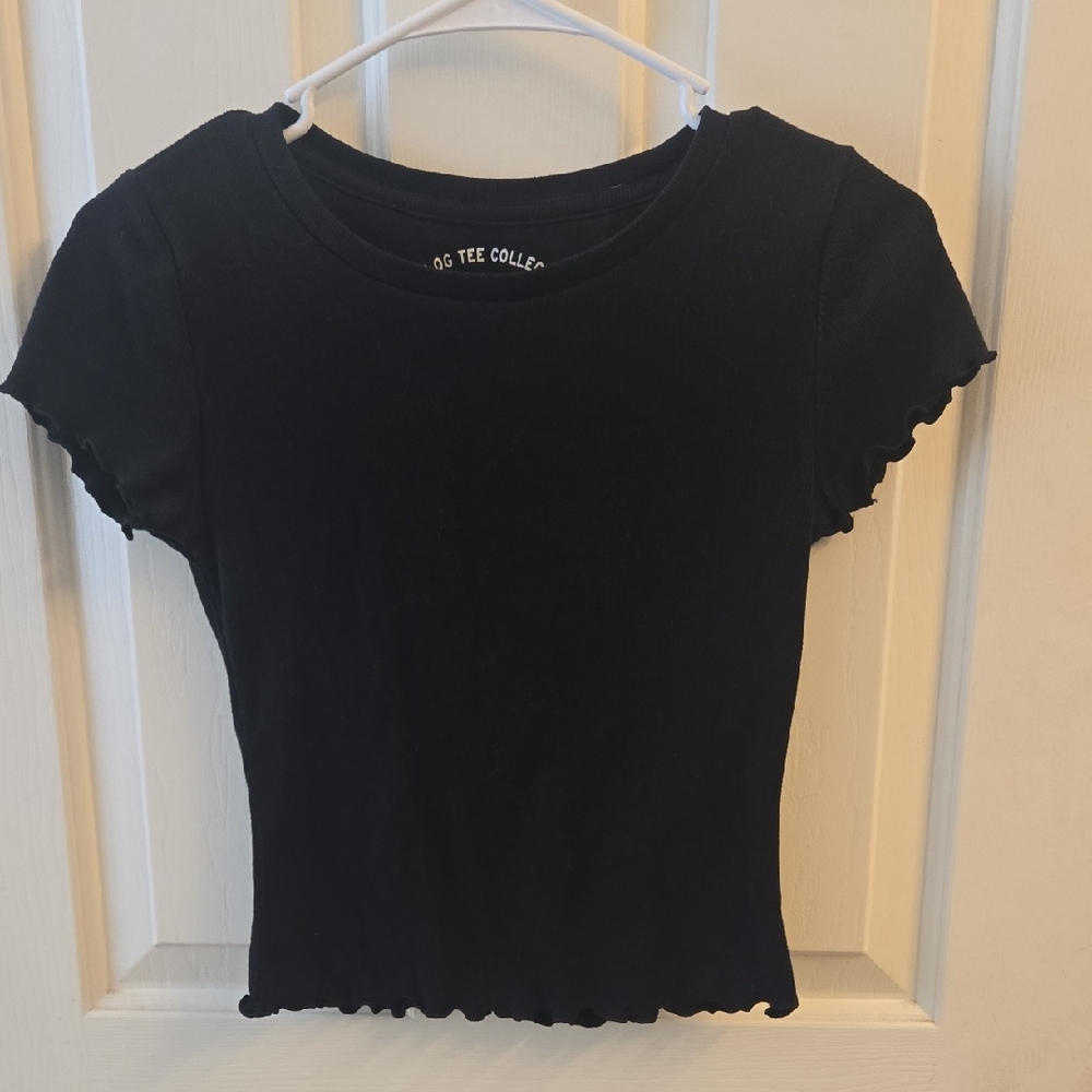 Black Ruffle Hem Women's Top